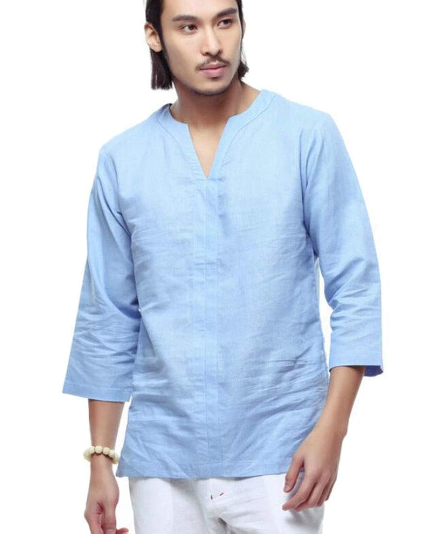 Shirts YYear Men Linen 3/4 Sleeve Loose 