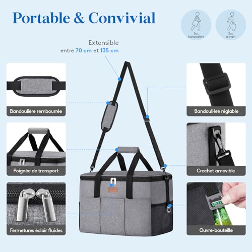 Lifewit Insulated Bag, Portable Isotherm Shopping Bag with 2/3 Front Pockets, Soft Insulated Cooler for Camping, Travel, Shopping, Picnic
