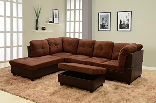 Anson 3 Seated Left Facing Sectional Chocolate Brown Sofa Set With Ottoman