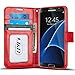 J&D Case Compatible for Galaxy S7 Case, [Wallet Stand] [Slim Fit] Heavy Duty Protective Shock Resistant Flip Cover Wallet Case for Samsung Galaxy S7 Wallet Case - Red