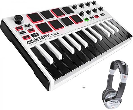 Akai MPK Mini MKII (White) – Mini USB Keyboard Pads - 25 Keys + Headphones