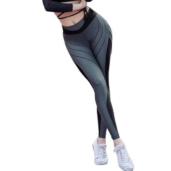 Damen Hosen Sommer LHWY Frauen Sport Gym Yoga Workout Mitte Taille Laufhose Fitness Elastische Leggings Grün Gestreifter Farbblockdruck