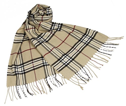 Leisureland Acrylic Unisex Plaid Scarf Tan