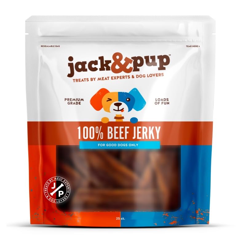 Jack&Pup 100% Beef Jerky (15cm) - Natural Dog Chews - Hypoallergenic Dog Treats - Single Ingredient - Grain Free Dog Treats - Beef Jerky for Dog Training (25 pcs)