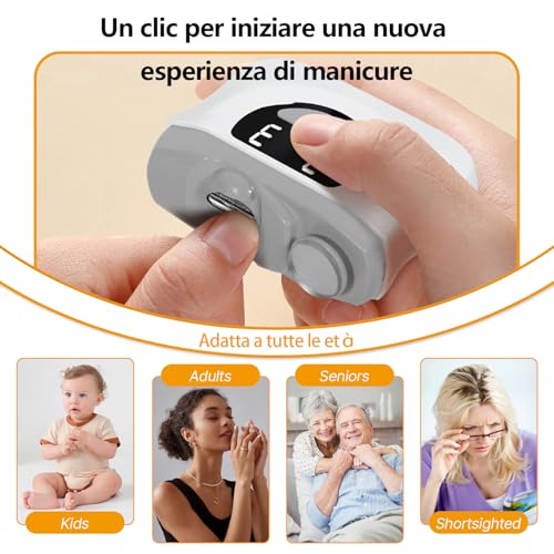 Tagliaunghie Elettrico Tagliaunghie per Piedi, 3 in 1 Tagliaunghie Automatico con LED, Tagliaunghie Elettrico Portatile per Unghie con 3 Velocità, Nessun Rumore, per Neonati, Adulti, Anziani-Grigio