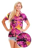 Funky Hawaiian Blouse Women Short-Sleeve Front-Pocket Surf Beach Purple