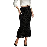 Women's High Waist Velvet Floral Mermaid Maxi Skirt Elegant Bodycon Fishtail Long Skirts for Evening Party