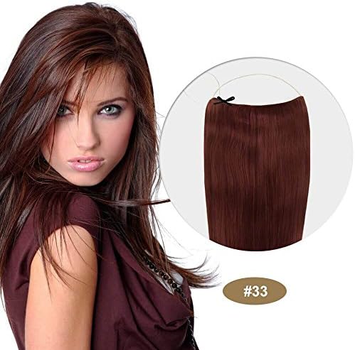 PARAHAIR Secret Halo Hair Extensions Headband Full Head Straight Invisible Wire Hairpieces for Women No Clips Synthetic Hair 22'' Dark Auburn(#33)