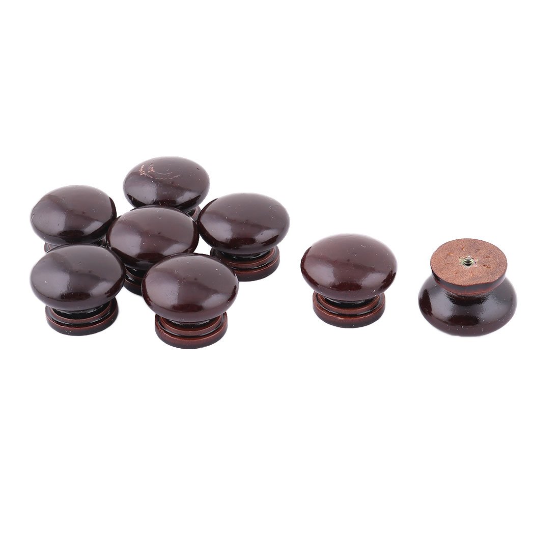 Sourcingmap Wood Family Round Furniture Wardrobe Pull Handle Handgrip Knob 8pcs Chocolate Color