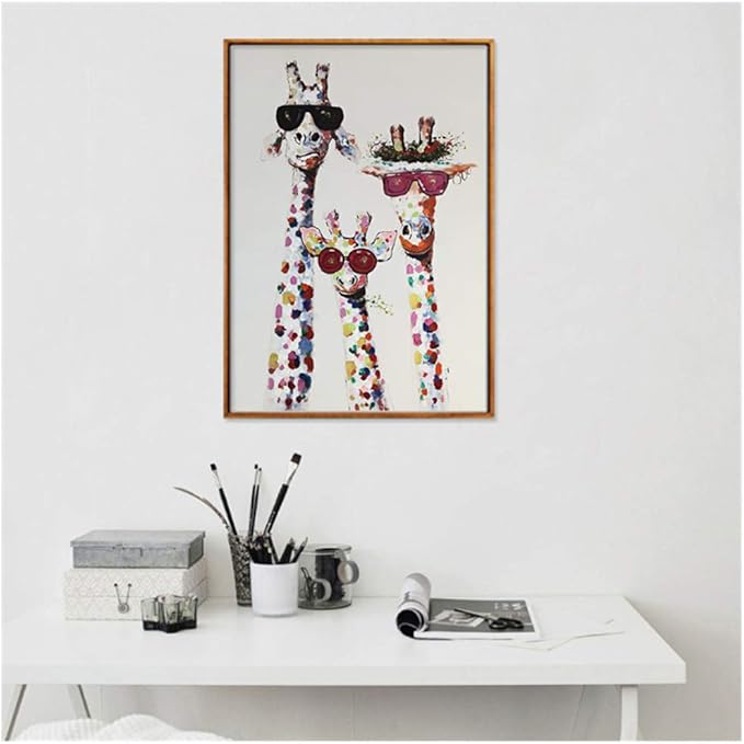 Amazon カラフルなアート動物キリン家族のメガネ絵画キャンバス画像キャンバス印刷壁アート用リビングルームの装飾24x35インチ 60x90cm フレームなし アートフレーム ポスター オンライン通販