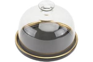 SHERCHPRY 6-inch Black Edge Cake Dome with Glass Cover, Ceramic Dessert Plate and Food Foretaste Tray for Home