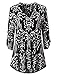 Zattcas Womens Floral Printed Tunic Shirts 3/4 Roll Sleeve Notch Neck Tunic Top (Large, Black White)