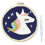 Wool Queen Unicorn Punch Needle Starter Kit | Animal Rug Hooking Beginner Kit, with an Adjustable Embroidery Pen and 8.0'' Bamboo Hoop