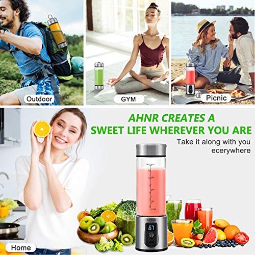 Portable Blender, Personal Smoothie Blender with USB Rechargeable, AHNR 15oz Small Blender Juicer Mixer Six Blades for Shakes,Smoothies,Fruit Vegetables Drinks (FDA, BPA Free)