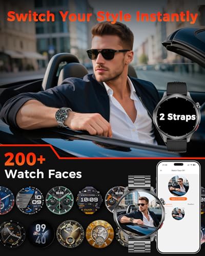 Military Smart Watch for Men-1000mAh Battery, 2 Straps, 1.52" HD Rugged Smartwatch with BT Calling, 120+ Sports Modes, Heart Rate Sleep Monitor, IP68 Waterproof Fitness Tracker for Android iOS, Black