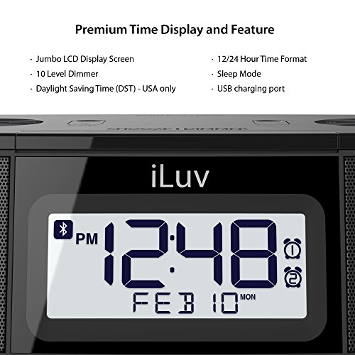 TimeShaker Super by iLuv, LCD Dual Alarm Clock with a Super Strong Wired Bed Shaker, Bluetooth Stereo Speakers, FM Radio and a USB Charging Port for Heavy Sleepers, Couples, and Deaf People - Thumbnail 5