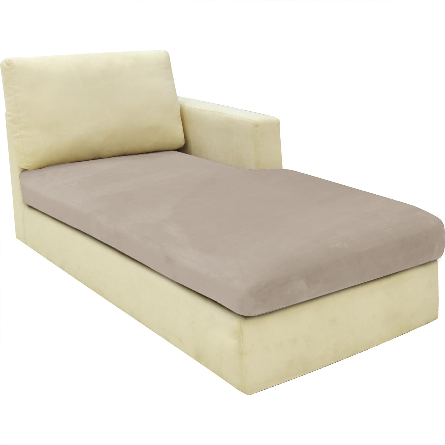 CHELZEN Velvet Sofa Seater Cushion Cover, Super Stretch Sofa Cushion Slipcovers, Soft Couch Cushion Covers Furniture Protector for Living Room (Chaiselounge, Khaki)