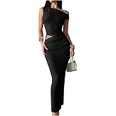 Verdusa Women's Cut Out Off The Shoulder Dresses Elegant Ruched Slimming Maxi Dress Date Night Outfits