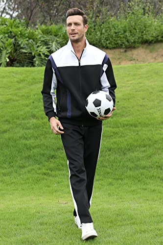 November's Chopin Men's Tracksuit 2 Piece Sports Sweatsuit Sets Casual Jogging Athletic Suits for men Black Navy Large