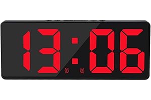 Voice Activated Digital Alarm Clock with Mirror Finish and Temperature Display for Home or Office Use (Red)