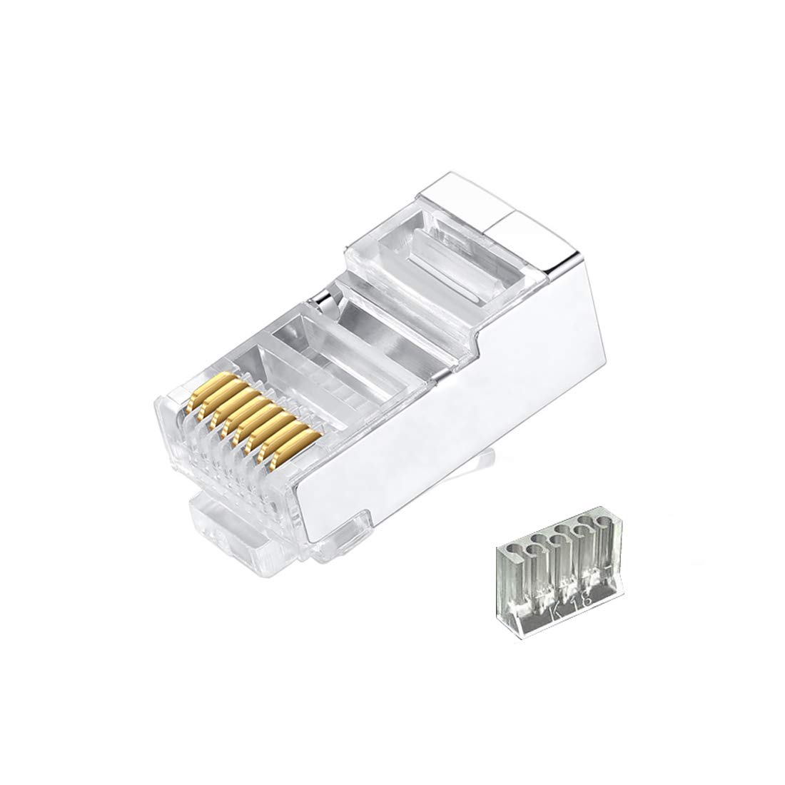 50 Pcs Cat6 RJ45 Connectors, 2-Piece Metal Shielded RJ45 Ends FTP 8P8C Modular Network Plug Connector