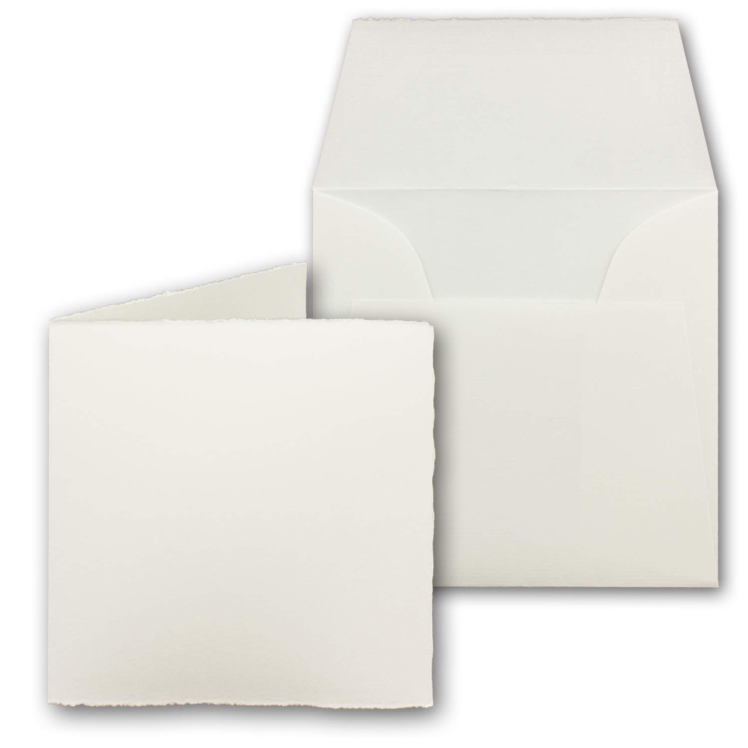 15 x Square Vintage Card Set Made of Real Handmade Paper - Folding Cards 11.8 x 11.8 cm + Envelopes - Mia - Double Card Set - Natural White - Original Zerkall Bütten