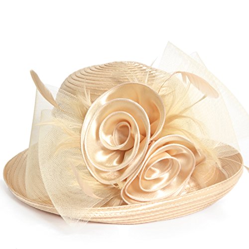 Womens Tea Party Church Baptism Kentucky Derby Dressy Hat (Apricot),Medium  56-58cm