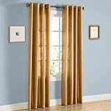 HLC.ME Pair of Gold Faux Silk Grommet Curtain Panels - 58