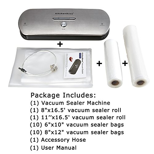 Vacuum Sealer Machine for Dry & Moist Foods Preservation Automatic Vacuum Sealing System, Intelligent LED Indicator Lights, Manual Inching Function with Starter Kit- KitchenBoss (Stainless steel) - Thumbnail 4