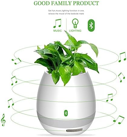 Music Plant Pot Smart Flowerpot with Multi-color LED Night Light Touch Plant to play Piano, Wireless Bluetooth Speaker Rechargeable Round Flower Pot by PUNICOK