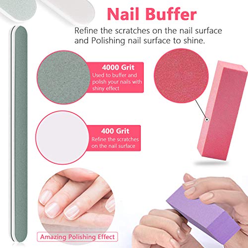 Nail Polish Remover Tool Kit - Triangle Cuticle Peeler Scraper, Cuticle Pusher, Cuticle Nipper, Cuticle Clippers, Nail Polish Remover Clips, Double Sided Nail Buffer Files, Buffer Block Grits