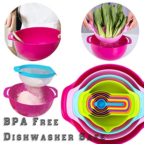 Mixing Bowl Set Colorful Kitchen Bowls Colander Mesh Strainer Plastic