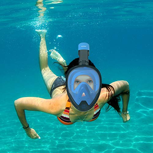 EVOLAND Snorkel Mask Full Face for Adults Youth, Diving Snorkeling Mask Anti-Fog Set with 180° View, GoPro Mount, Easy Breath Dry Top Design, Adjustable Head Straps - Thumbnail 4