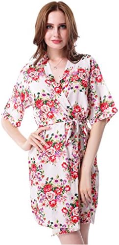 Juntian Women's Floral Cotton Short Lightweight Kimono Robes Bride and Bridesmaid Sleepwear