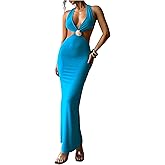 Floerns Women's Cut Out Metal Long Dress Sleeveless Halter Neck Night Out Bodycon Dresses