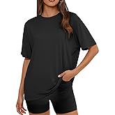 Womens Oversized Short Sleeve Crew Neck T Shirts Loose Fit Basic Tee Shirts Casual Summer Tops Cotton Modal Blend