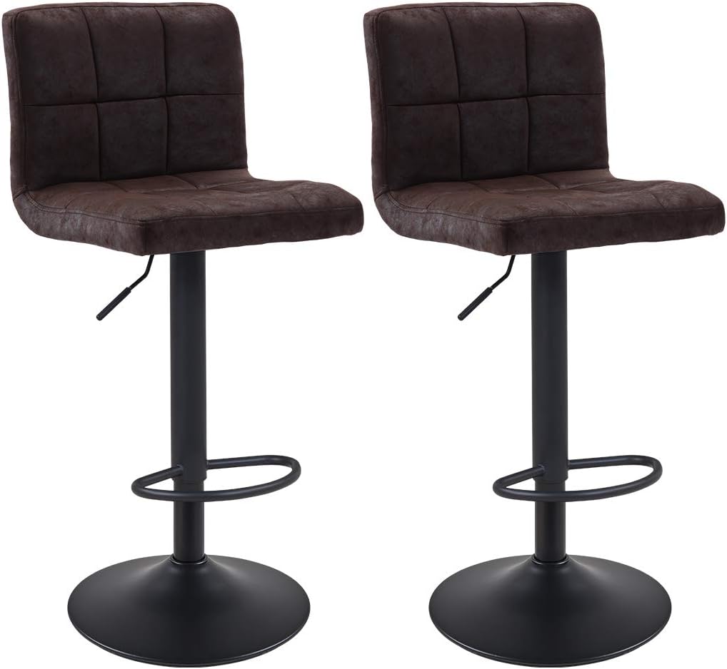 Bar Stool Duhome WY-451 Adjustable Swivel with Backrest Set of 2 Barstools (Brownish Black)