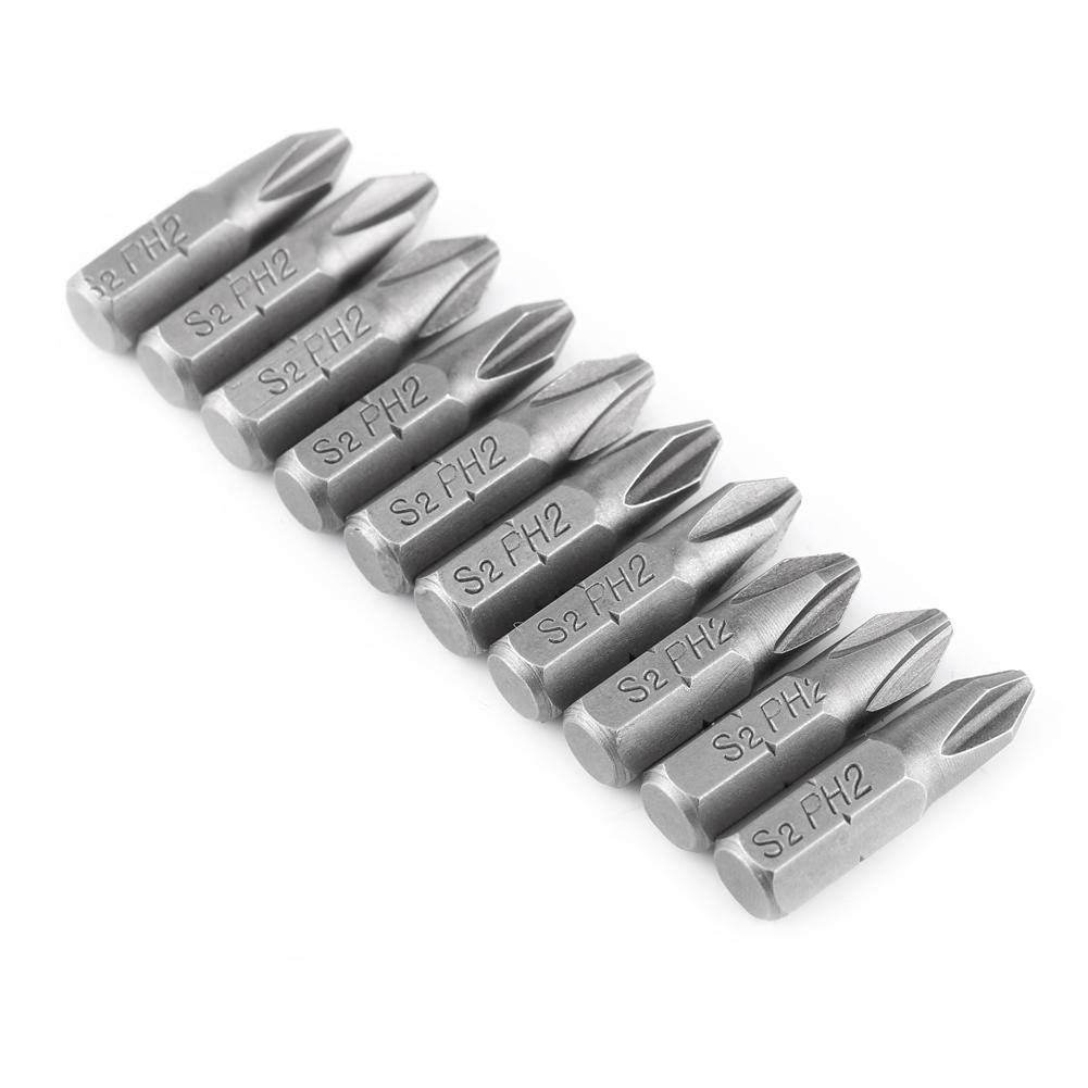 10 Pcs 25mm Length 1/4 Inch Hex Shank S 2 Magnetic PH2 Cross Head Screwdriver Bits for Drywall Screws