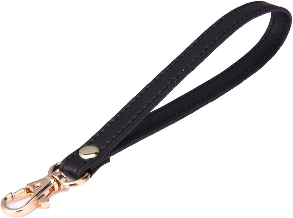 Xiazw Leather Wrist Strap Wristlet for Purse,Wallet, Clutch,Key,Keychain,Cell Phone Case (Plain Leather Black with Gold Clasp)