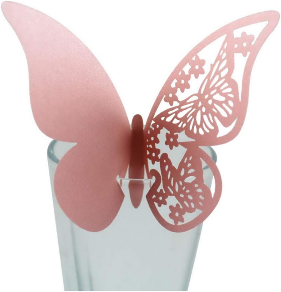 MF2FLAY 100PCS Wedding Party Table Number Name Paper Place Cards Butterfly Wine Glass Cup Decoration for Wedding Party Favor (Champagne)