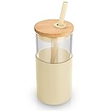 Tronco 16 oz Glass Tumbler with Straw and Bamboo