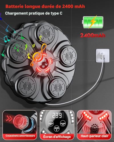 yorraka Machine de Boxe Musicale Adulte - Bluetooth Beatpunch Boxe Mural Musique avec Gants de Boxe - 9 Vitesses Réglables et Comptage Music Boxing Machine pour Enfants Entraînement à la Maison