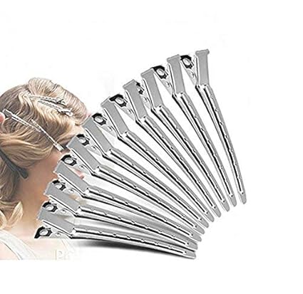 AASA Hair Section Clip For Cutting, Metal Duck Bill Sectioning Professional Salon Hair Clip, Accessories For Hair Coloring, Silver, 150 Gram, 12 Pcs, Pack Of 1(Small Cutting Clips)