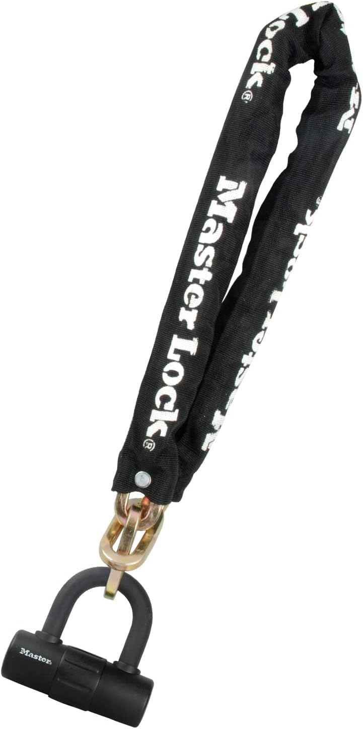 Master Lock Heavy Duty Bike Chain Lock with Mini D Lock, Key, Certified Bike Lock, Police Approved 8234EURDPRO - Use with Electric, Mountain, Road, Folding Bikes