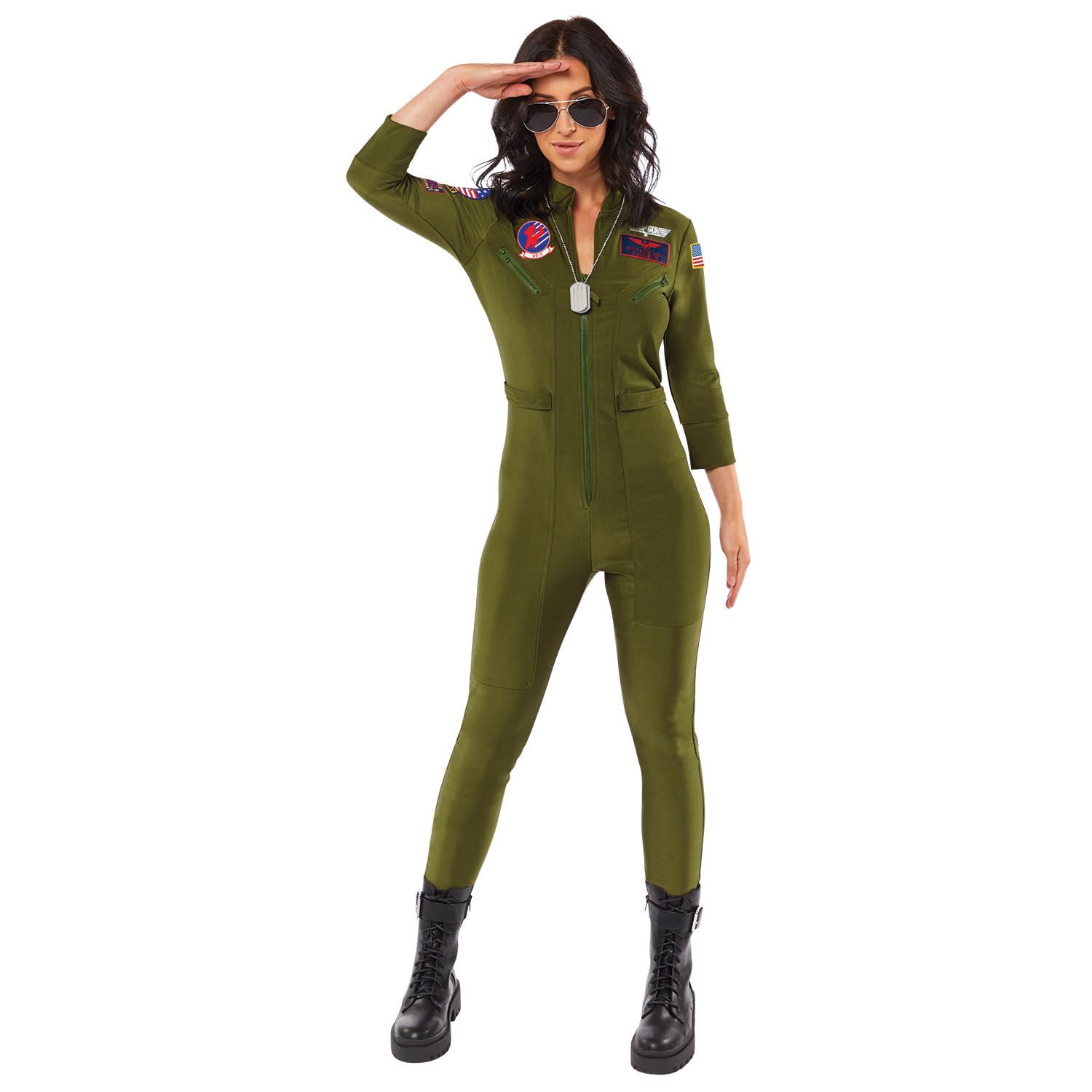 Amscan 9913311 - Officially Licensed Top Gun Jumpsuit Ladies Fancy Dress Costume Size: UK 14-16