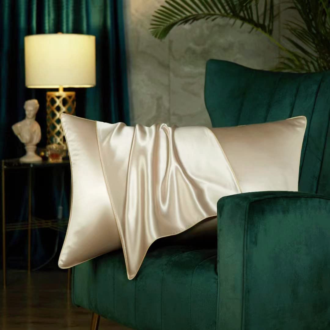 100% Pure Mulberry 19 Momme Silk Pillowcase with Hidden Zipper, Double-Sided, Hair and Skin Care (Beige, Standard 50x75cm)