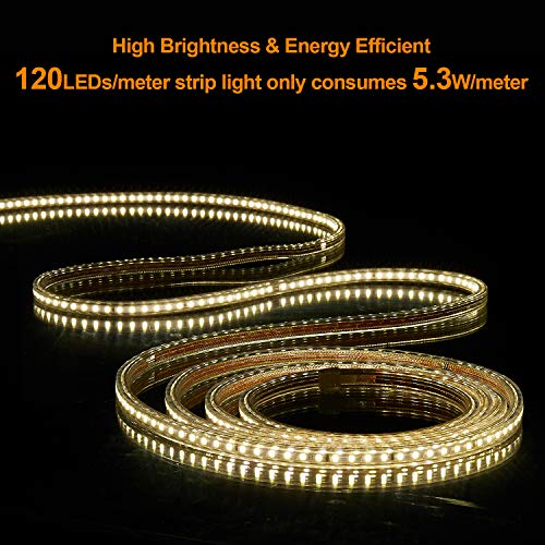 Shine Decor 6x10mm Dimmable LED Strip Lights, 150ft 4000K Neutral White, 110V Flexible Waterproof Rope Lights, 2835 120LEDs/M, for Indoor Outdoor Commercial Lighting Decoration, Accessories Included