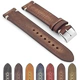 StrapsCo Distressed Vintage Leather Watch Strap with Minimal Stitching