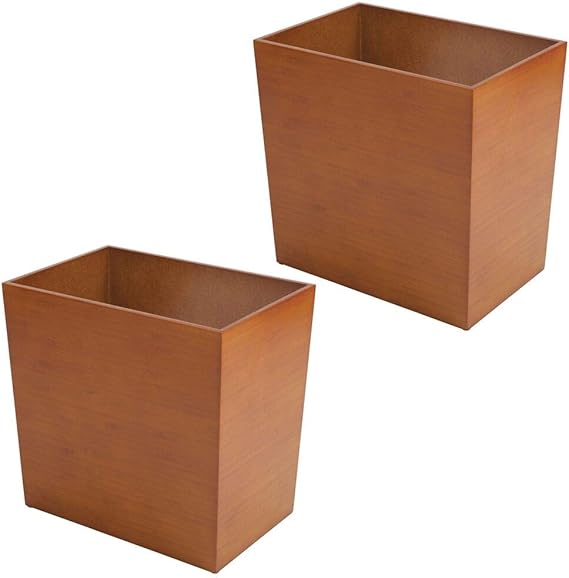 mDesign Rectangular Narrow Wood Trash Can Wastebasket