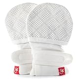 Goumimitts, Scratch Free Baby Mittens, Organic Soft Stay On Unisex Mittens, Stops Scratches and Prevents Germs (3-6 Months, Diamond Dots Cream)